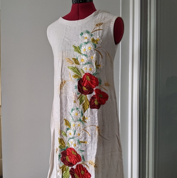 Vintage Dresses & Skirts - Stunning vintage 60s shift dress - linen - EMBROIDERED - 36/32/42